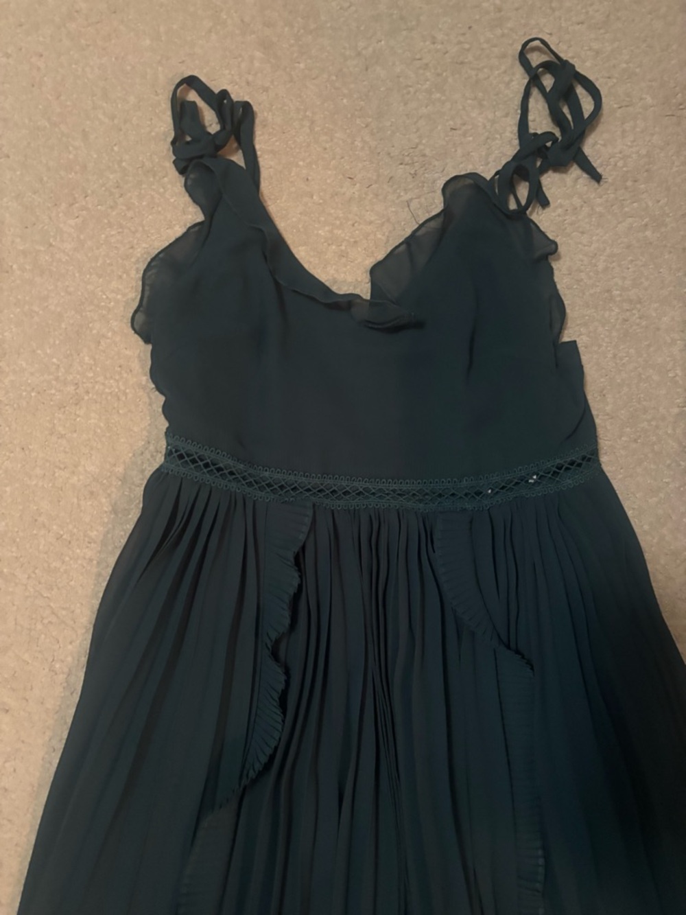 Lulus Dark Teal Pleated Spaghetti Strap Dress xxs